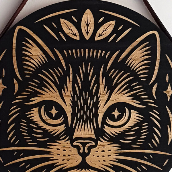 Plaquinha Decorativa Redonda em Madeira - Gato - Imagem 4