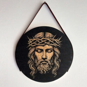 Plaquinha Decorativa Redonda em Madeira - Tema Religioso: Jesus