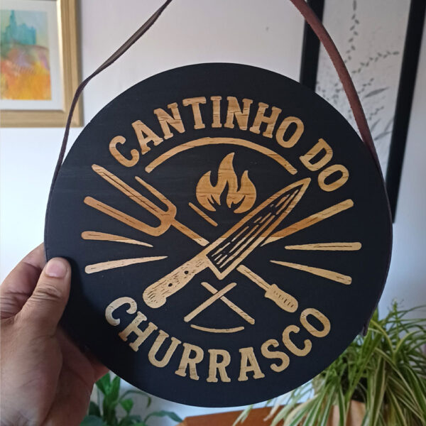 Placa Decorativa Redonda em Madeira Cantinho do Churrasco - Imagem 2