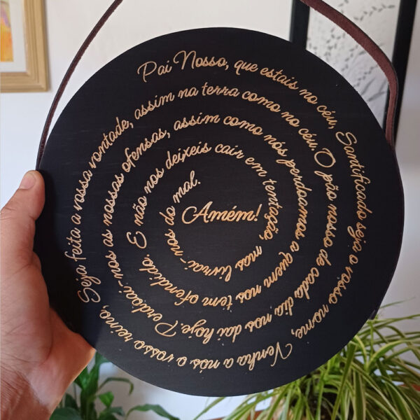 Placa Decorativa Redonda em Madeira - Oração Pai Nosso - Imagem 2